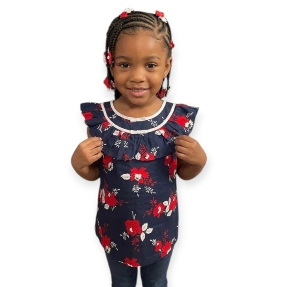 Janie and Jack little girls' floral ruffle neck top